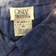 3 New Only Necessities Plus Size 3X Tunic Blouses Blue 3/4 Sleeve Button Down