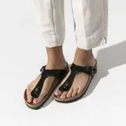 BIRKENSTOCK GIZEH PATENT BLACK WOMEN'S SANDALS FLIP-FLOPS GLOSSY REGULAR/WIDE WI