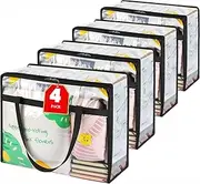 4 Pack Clear Clothes Storage Bags, 40L Clear Storage Boxes Foldable Moving Bags with Zipper for Clothes, Reinforced Handle for Loft Wardrobe for Bedding, Comforters, Dolls