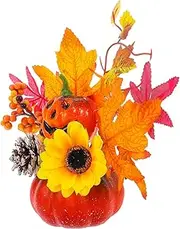 JUMPLAWN Thanksgiving Artificial Pumpkins with Maple and Sunflower Accents for Fall Decor for Rv Home Kitchen Table Centerpiece Easy Maintenance Sturdy Design