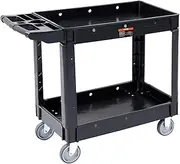 [VEVOR] Utility Service Cart, 2 Shelf 550LBS Heavy Duty Plastic Rolling Utility Cart with 360° Swivel Wheels, Medium Lipped Shelf, Ergonomic Storage Handle for Warehouse/Garage/Cleaning/Office