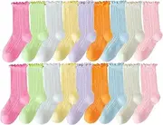 [Toptim] Little Girls Dress Socks Solid Color Princess Socks Thin, Girls' Stretch Mesh Socks