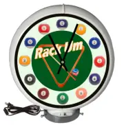 Pool Room Billiards White Lighted Gas Pump Globe Advertising Style Quartz Clock
