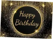 Birthday Backdrop Gold Photo Backdrop for Men Women Birthday Party Decoration