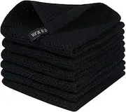 Homaxy 100% Cotton Waffle Weave Kitchen Dish Cloths, Ultra Soft Absorbent Quick Drying Dish Towels, 12 x 12 Inches, 6-Pack, Black