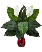 Nearly Natural Spathiphyllum Artificial Plant in Ruby Planter