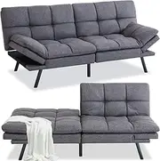 [Opoiar] Modern Convertible, Memory Foam Sofa,Loveseat Futon Bed, Breathable Linen Adjustable Sleeper Lounge Couch,71"x 33"x32" Sofabed, Grey-02