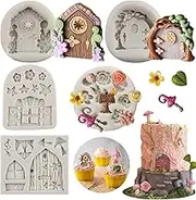 Sijiangmold Enchanted Vintage Fairy Garden Fairy Gnome Home Door Silicone Flower Leaf Fondant Mold For Cake Decorating Chocolate Candy Cupcake Topper Decorating Polymer Clay Set Of 4