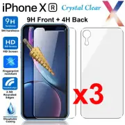 3 Tempered Glass 9H Guard screen protector for Apple iPhone XR Front + Film Back