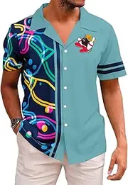 [BANGELY] Hawaiian Bowling Shirts Men Retro Funny Sport Bowler Shirt Beach Summer Tee Tropical Vacation Button Down Short Sleeve Tops