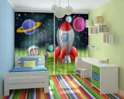 3D Rocket sky 5 Blockout Photo Curtain Printing Curtains Drapes Fabric Window AU
