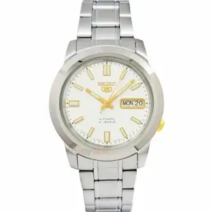 SEIKO 精工 SNKK07J1手錶 日本製 盾牌5號 自動機械錶 白X金色面 夜光 鋼帶 男錶