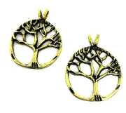 2 PC SET TREE OF LIFE PENDANT GOLD TONE 1" (5513)