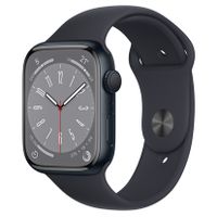 Apple Watch S8 GPS ; 45mm 午夜色鋁金屬錶殼搭配午夜色運動型錶帶 _ 台灣公司貨 + 【錶貼＋錶套】－MNP13TA/A