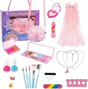 Zibeem Little Girls Makeup Kit - Makeup Playset Washable Make Up Toy for Kids - Dress-Up Cosmetic Case Deluxe Make Up Set for Birthday Toys, Kids Ages 3-12 Years Old