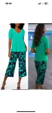 Nina Leonard Top & Cropped Culotte Pants