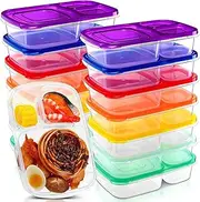 [Ninehaoou] 14 Pcs Colorful Lunch Box Stackable Bento Box 3 Compartment Food Prep Snack Lunch Containers Reusable Lunchable Container with Lids for School Work Picnic Travel, 7 Colors