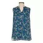 Papermoon Blouse Size XL NWT Teal Floral Print Chiffon Sleeveless V-Neck Top