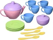 Green Toys Tea Set, Pink 4C - 17 Piece Pretend Play, Motor Skills, Language & Communication Kids Role Play Toy. No BPA, phthalates, PVC. Dishwasher Safe, Recycled Plastic, Made in USA.