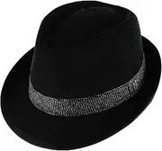 [Ascentix] Men's Wool Blend All Season Fedora Hat with Herringbone Band
