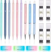 FHDUSRYO 18Pcs Mechanical Pencil Set, 9Pcs Pastel Mechanical Pencils 0.7mm with 400Pcs HB Lead Refills and 4 Erasers, Colorful Mechanical Pencils with 1 Cute Case for Writing, Drawing, Sketching