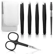 6 Pack Stainless Steel Tweezers with Curved Scissors for Eyebrows Splinter