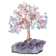 Natural Crystal Tumbled Stones Tree of Life Ornament, Reiki Healing Money