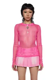 [Current Mood] See Thru Me Fishnet Top - Hot Pink