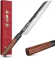 HEZHEN Bread Knife, Ultra Sharp Serrated Knife Bread Cutter Cake Knife for Homemade, Redwood Octagonal Handle