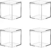 Dayaanee Clear Acrylic Plastic Square Cube 4 Pack Small Acrylic Box with Lid, 4.7x4.7x4.7Inch/120X120X120mm Storage Boxes Organizer Containers for Candy Pill and Tiny Jewelry