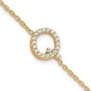 14k Yellow Gold Natural Diamond Sideways Letter Q w/ 1in ext. Bracelet