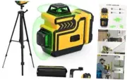 Laser Level with Tripod - 2 x 360° Self Leveling Green Cross Line, 8 Lines