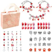 Catzon 63 Pcs Charm Bracelet Making Kit with Delicate Gift Box for Girls-Red