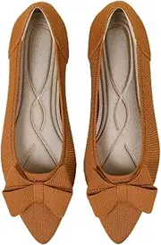 [AHZEHRSE] Women's Flats Shoes Pointed Toe Bow Knit Ballet Flat Classic Dressy Comfortable Slip On Shoes