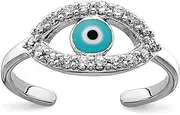 [JewelryWeb] 925 Sterling Silver Rhodium Plated Enameled and CZ Simulated Diamond Eye toe ring-toe ring for Women
