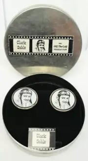 RARE Vintage Clark Gable Actor Off the Cuff Production Gold Tone Cufflinks &Case