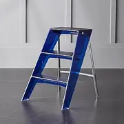 3 Step Acrylic Folding Ladder with tep Stool, Transparent Folding Step Stool with Wide Anti-Slip Pedal Ladder for Kitchen, Pantry, Closets or Outdoor(Blue)