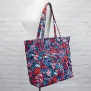 NWT vera bradley Cabbage Rose Large Vera Tote Performance Twill Navy Red Floral