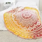 (180cm , Red fire) - Popular Handicrafts Round Roundie Yoga Sheet Indian Mandala Round Roundie Beach Throw Tapestry Hippy Boho Gypsy Cotton Table Cover Picnic Garden Throw , Round 180cm