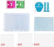 3PCS Action Camera Screen Protector Set 1 Tempered Glass Lens Protector + 1 Front Display Screen Protector + 1 Rear Display Screen Lens Protector with Storage Case Cleaning Cloth Transparent 3pcs