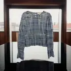 Anthropologie Porridge Blouse Top Lg Blue Plaid Sheer Balloon Sleeve