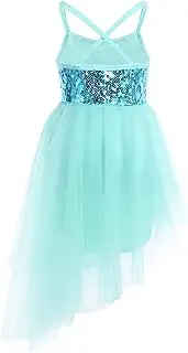 [Yhong] Kids Girls Sleeveless Dress Sequins Sparkly Tulle Ballet Gymnastics Dance Leotard Costume