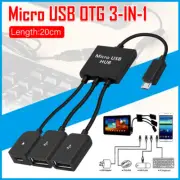 3 in 1 Micro USB HUB MALE TO FEMALE and Double USB 2.0 Host OTG Adapter Cable AU