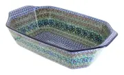 Blue Rose Polish Pottery Mardi Gras Deep Baker with Handles
