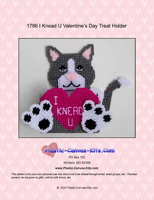 Valentine's Day I Knead U Cat Treat Holder-Plastic Canvas Pattern or Kit