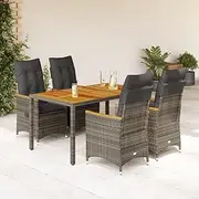 Outdoor Furniture Sets, Grey Poly Rattan Dining Set, Chairs and Table for Patio, Balcony, Outdoors, Garden, Piece