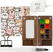Bigjvbfv Watercolor Paint Set, Portable 8 Grid Mini Watercolor Palette with Sketchbook, Compact Travel Watercolor Set (Bear Watercolor Book)