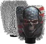XYMZR American Flag Skull Man Absorbent Microfiber Car Wash Mitt, Funny Cute Anime Scratch Free for Cars Cleaning, Home Cleaning Mitts, 2 Pack, 10.24” L x 7.09” W