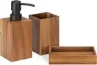 Navaris Bamboo Bathroom Accessories Set - 3-Piece Bath Accessory Kit Brown