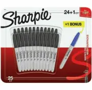 NEW 24 Black + 1 Blue Pack of 25 Sharpie Pens Fine Tip Permanent Marker Pen Set!